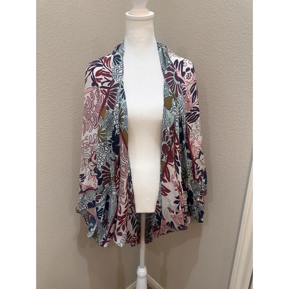 Anthropologie Cocoon Kimono Wrap Chiffon Shawl OS Floral Boho Hippie Lightweight